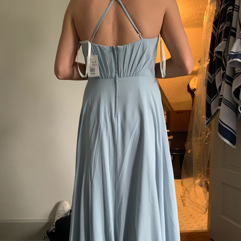David’s bridal dusty blue bridesmaid dress